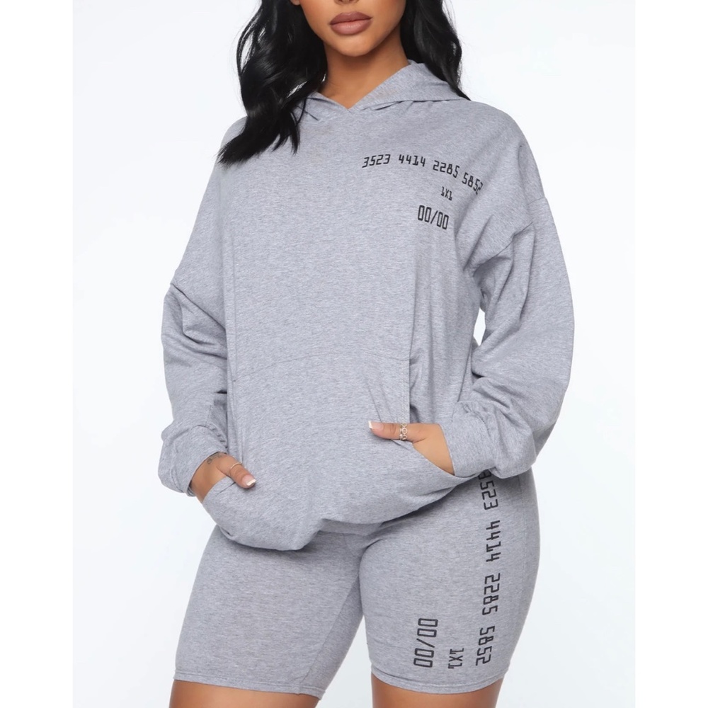 Swiping Cards Hooded Short Set - Heather Grey